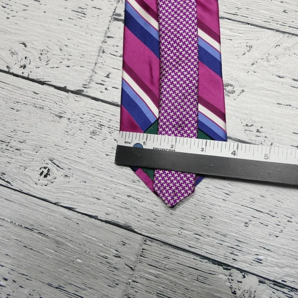 Tommy Hilfiger Tie Mens One Size Pink Blue Stripe 100% Silk Made In USA